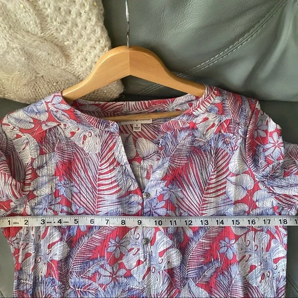 NWOT Tropical KIM ROGERS Roll Tab POPOVER Palm FLORAL BLOUSE Shirt TUNIC Top S - Picture 8 of 12